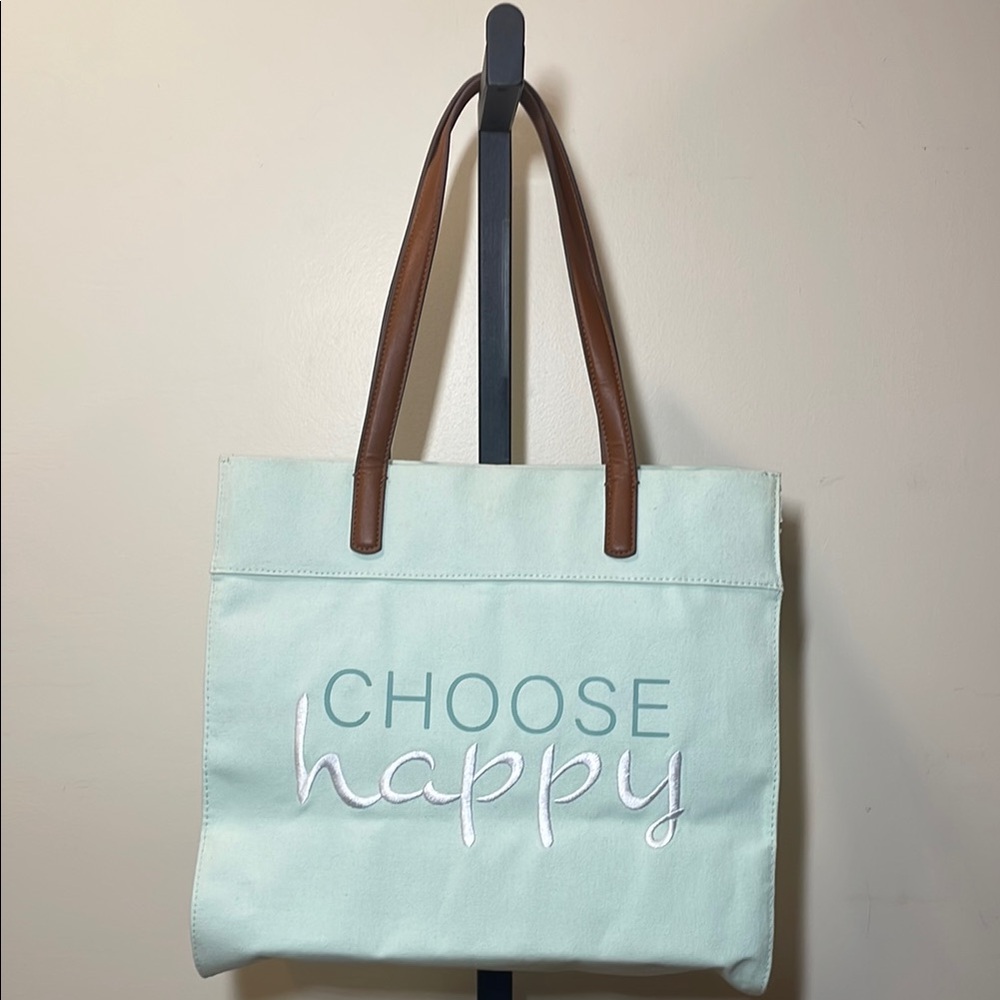 Mint Green Tote with Brown Handles